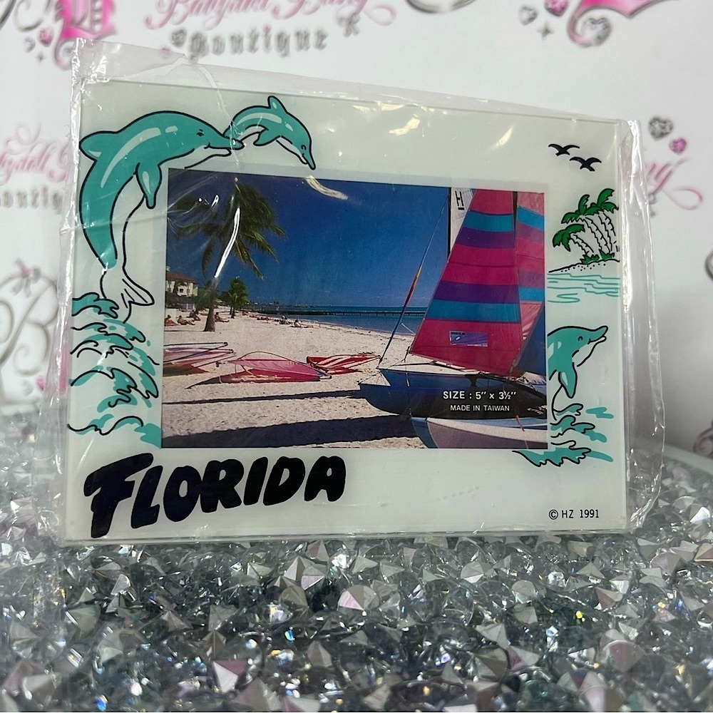 Florida Photo Frame beach Dolphins vintage 1991 brand new retro picture